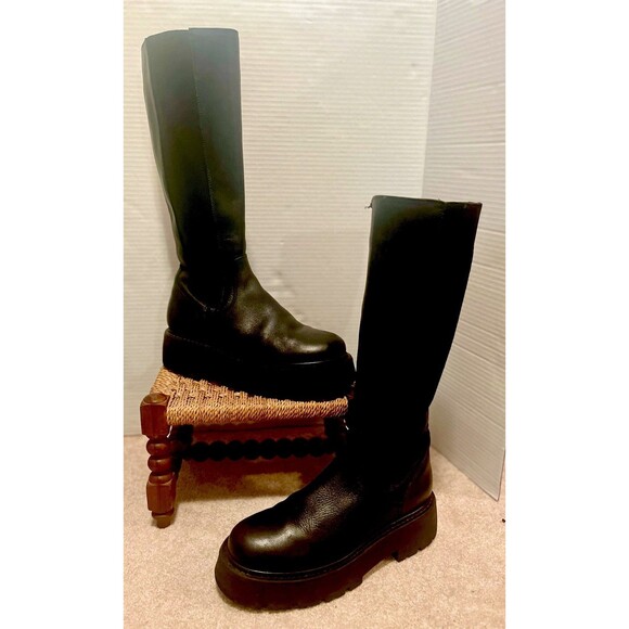 Steve Madden Shoes - Steve Madden Rex Black Leather Platform Boots Womens 8 Black Wednesday Adams Y2K